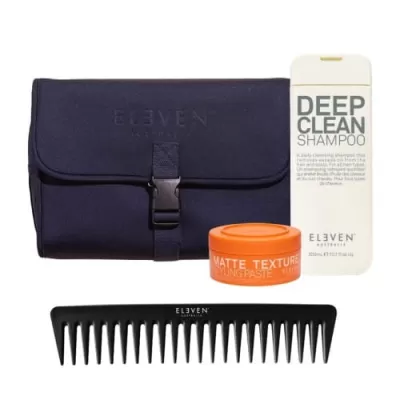 Eleven Australia ROLL UP BAG TRIO set with cosmetics: shampoo deep cleanse 300 ml, styling paste 85 g and comb