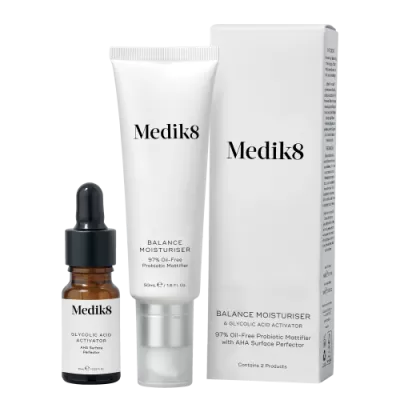 Medic8 BALANCE MOISTURISER AND GLYCOLIC ACID ACTIVATOR 97% oil-free, probiotic matt cream with AHA 55ml acids