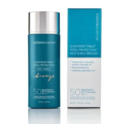 Colorescience SUNFORGETTABLE TOTAL PROTECTION FACE SHIELD SPF 50 (BRONZE) minerals in the SPF50 face emulsion, blending perfectly into the skin giving a delicate and light finish of 55ml