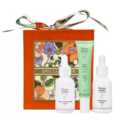 Dermomedica ORANGE BEAUTY KIT Copper Multipeptide Serum 30ml + Tranexamic C Serum 30ml + Caviar Cream Mini 15ml repair and depigmentation kit