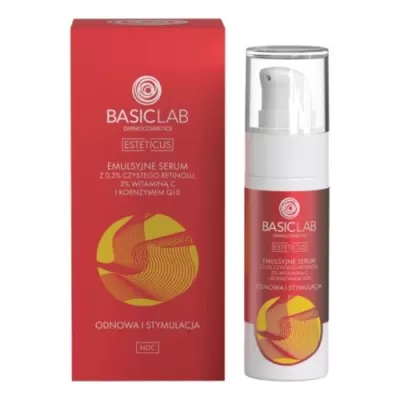 BasicLab ESTETICUS Emulsive serum with 0.3% pure retinol, 3% vitamin C and coenzyme Q10 30ml
