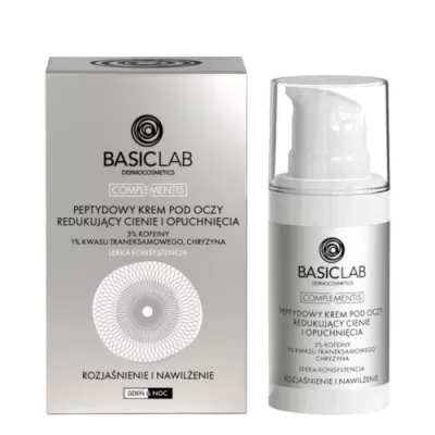 BasicLab COMPLEMENTIS Peptide eye cream reducing shadows and swelling with 3% caffeine, 1% tranexamic acid, 15ml chrysine