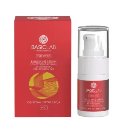 BasicLab ESTETICUS Emulsive serum with 0.5% pure retinol, 4% vitamin C, CBD and coenzyme Q10 15ml