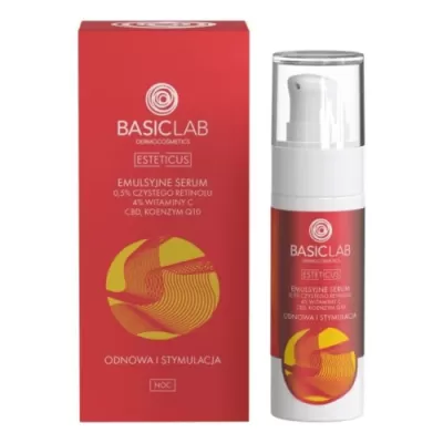 BasicLab ESTETICUS Emulsive serum with 0.5% pure retinol, 4% vitamin C, CBD and coenzyme Q10 30ml