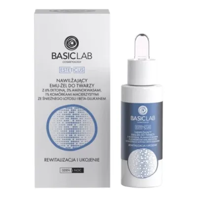 BasicLab ESTETICUS COSMETOLOGY Facial moisturizing emu-gel with 6% ectoin and snow lotus stem cells 30ml