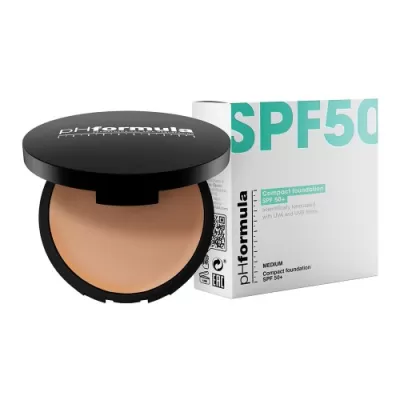 pHformula COMPACT FUNDATION SPF 50+ MEDIUM primer with UVA and UVB filter in 14g medium shade compact